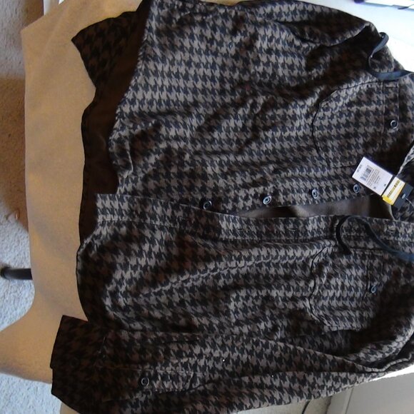 MEN'S Original Use Hoody Jacket Sweater Brown Houndstooth ButtonUp Long Sleeve M - Picture 4 of 16